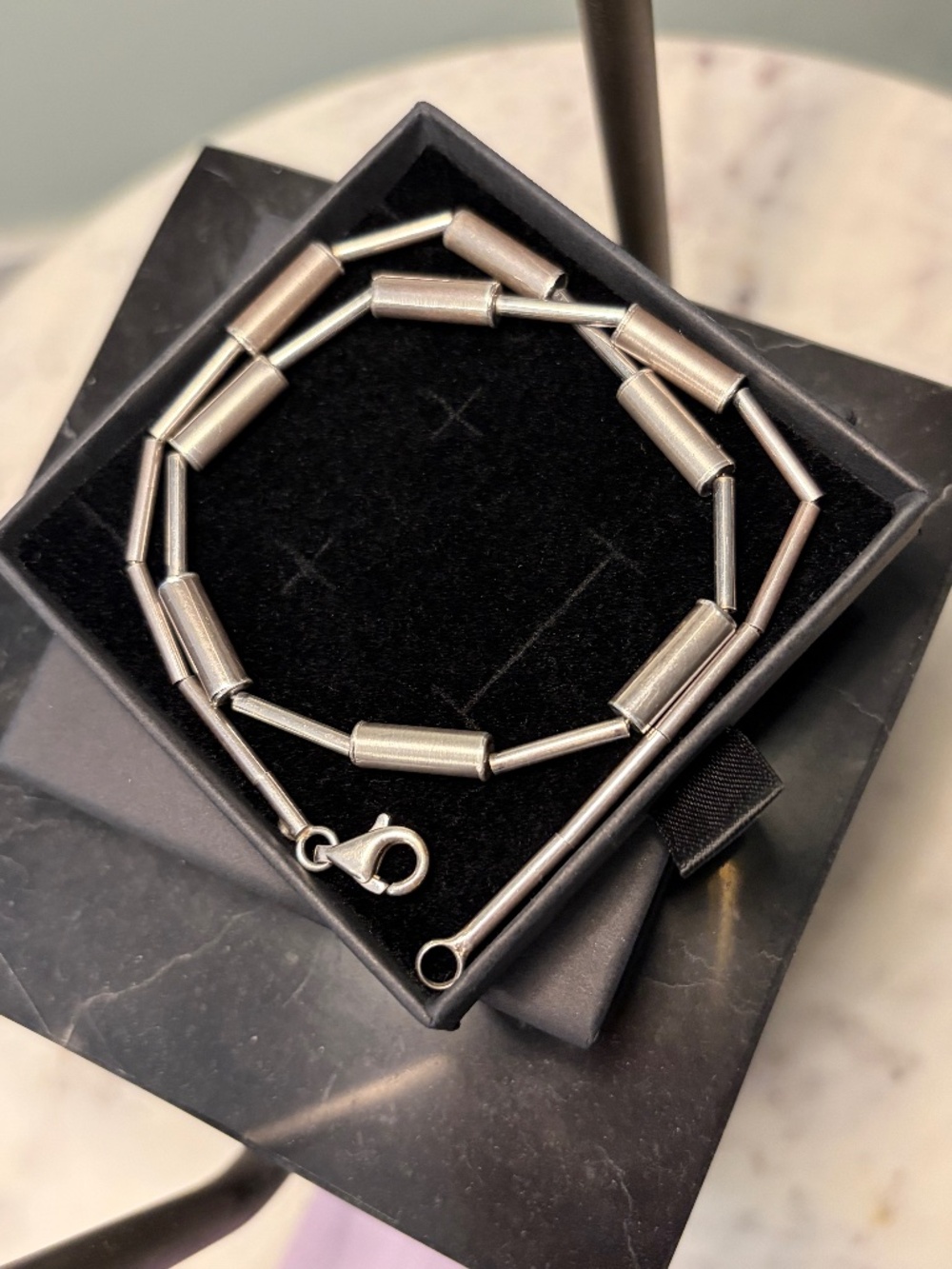 Stainless steel necklace, in brushed & polished steel, minimalist, Y2K.